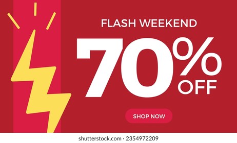 70 % discount coupon. Flash weekend. Seventy percent. Lightning. Promotion illustration. Red background