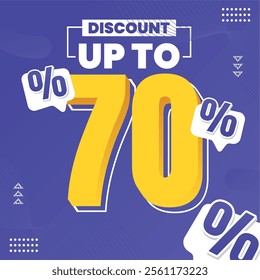 70% Discount Design with Bold Yellow Typography, Playful Percent Signs, and Modern Abstract Patterns. Perfect for grabbing attention and boosting engagement!