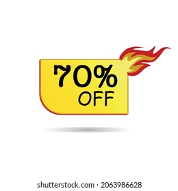 70% discount fiery offer, shop advertisement, tag single sticker for sale