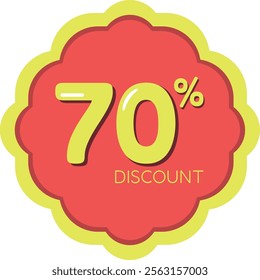 70% Discount with red seal and yellow border white background vector