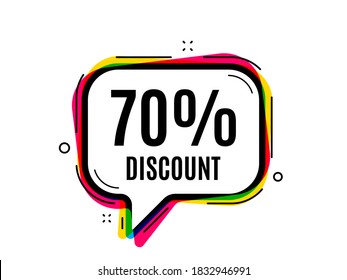 70% Discount. Speech bubble vector banner. Sale offer price sign. Special offer symbol. Thought or dialogue speech balloon shape. Discount chat think bubble. Infographic cloud message. Vector