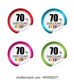 70% discount sticker, button, label and sign set - vector