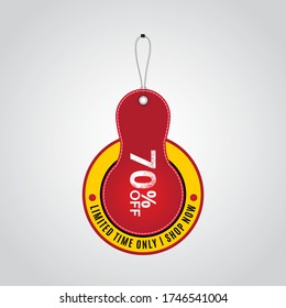 70% discount tag. Isolated vector illustration of red sale tag. Discount offer price tag, vector price discount symbol.