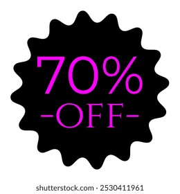 70% etiqueta de desconto, magenta e preto. Promoções de marketing, vendas de varejo. etiqueta de oferta moderna. Rótulo minimalista