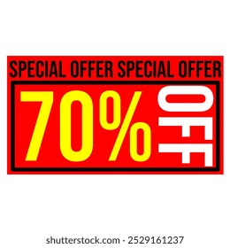 70% discount tag, red and yellow rectangular shape, perfect for commerce, marketing promotions and retail sales