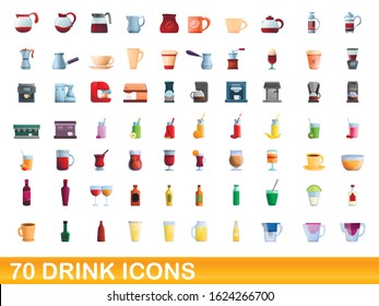 70 drink icons set. Cartoon illustration of 70 drink icons vector set isolated on white background