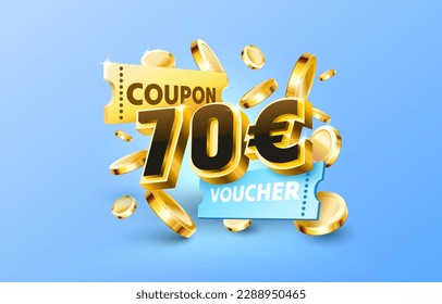 70 euro coupon gift voucher, cash back banner special offer. Vector illustration