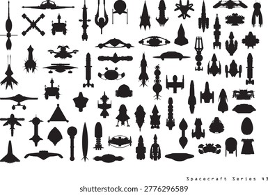 70 fictional spaceship, space station, and satellite silhouettes
