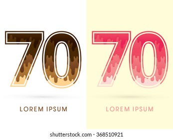 70 Font Number, Chocolate and strawberry melt graphic vector