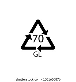 70 GL mark - clear glass. Glass recycling sign