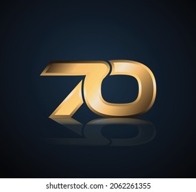 70 Gold 3D Number Logo in dark background with realistic reflection
