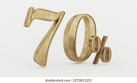 70% golden seventy percent on sale golden percentage isolated on a white background 3d rendering for advertising on a white background gold sticker poster advertising luxury sale