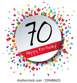 70 Happy Birthday background or card with colorful confetti.