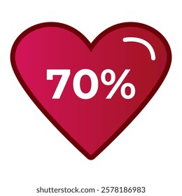 70% heart icon with discount, sale, promotion for valentine's day, vector heart