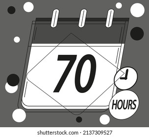 70 hours icon. Vector with clock symbol in black and white color