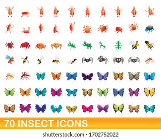 70 insect icons set. Cartoon illustration of 70 insect icons vector set isolated on white background