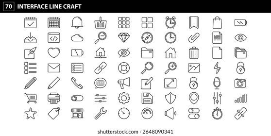 70 Interface Line Craft Icons Essential UI UX Design Elements for Modern Web and Mobile Applications