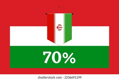 70% Irán marca la etiqueta de la ilustración vectorial, bandera de irán, sobre fondo rojo, vista superior. ideal para los fondos y más.