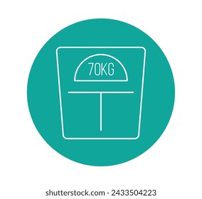 70 kg scale. Floor scale vector, concept measuring body weight. Health and care isolated on white background