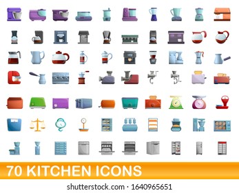 70 kitchen icons set. Cartoon illustration of 70 kitchen icons vector set isolated on white background