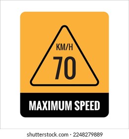 70 kmh Isolated Road Maximum Speed limit sign icon on white background vector illustration.