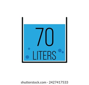 70 Liter Icon Vektor Design. Flüssigkeitsmaß in Litern isoliert auf weißem Hintergrund