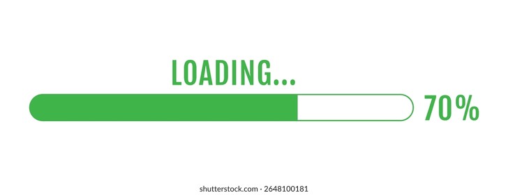 70% Loading, 70% Progress Bar Infographics, Progress Loading Bar Vector Illustration