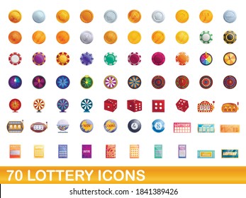 70 lottery icons set. Cartoon illustration of 70 lottery icons vector set isolated on white background