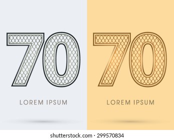 70, Luxury Font, Concept  Gold and Silver, Wire Mesh, steel, net, graphic vector