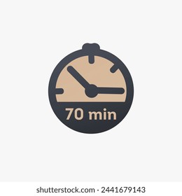 70 minutes, stopwatch vector icon. clock icon in flat style. Stock vector illustration isolated