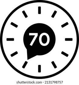 70 Minutes timers Clocks, Timer 70 mins icon, countdown icon. Time measure.