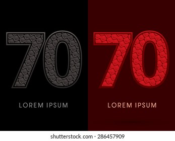 70 Number, Abstract Font, Text, Typography, concept luxury hot and dark, red and black, pattern, graphic vector.