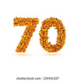 70 number of autumn fall bright orange leaves. Vector word template