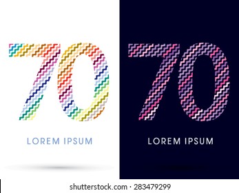 70 Number ,Colorful font designed using zigzag line, graphic vector.