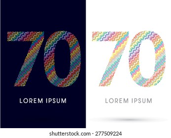 70 ,Number, font, designed using colorful zigzag line, graphic, vector.