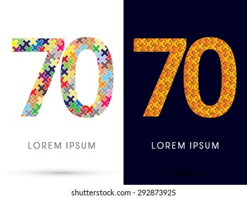 70 Number, Font, designed using Jigsaw puzzle pattern, graphic vector.