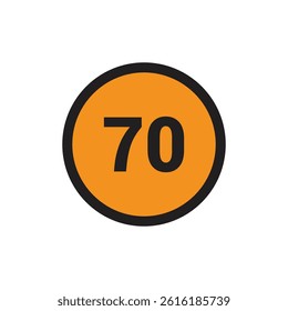 70 Number icon vector Orange Circle with Black design
