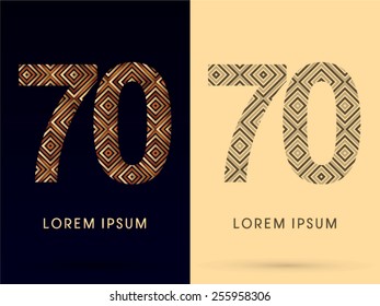 70 ,Number ,Luxury font, designed using gold and brown bronze line square geometric shape with black and white tone, logo, symbol, icon, graphic, vector.