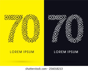 70 ,Number ,Luxury font, designed using black and white line square geometric shape, logo, symbol, icon, graphic, vector.
