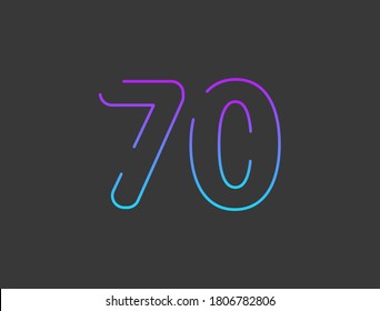 70 number, outline stroke gradient font. Trendy, dynamic creative style design. For logo, brand label, design elements, application and more. Isolated vector illustration
