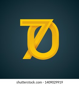 70. Number seventy. 70th anniversary data golden symbol. Part of set.