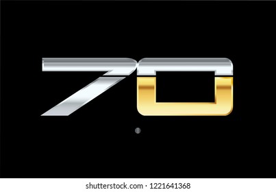 70 number silver gold logo with golden metallic color