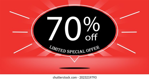 70% off black balloon and red, for limited special offer, red banner for special offers of promotions