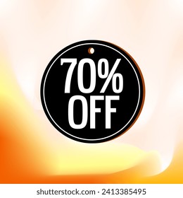 70% off black circular tag with orange gradient background for promotions and sales.