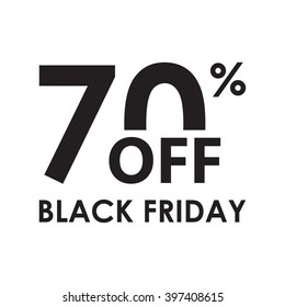 70% off. Black Friday design template isolated on white background. Sales, discount price, shopping and low price symbol. Vector illustration.