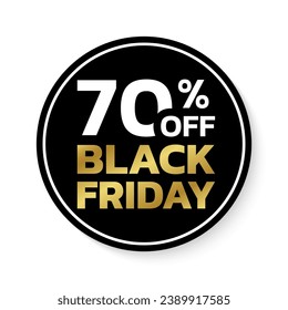 70 % Rabatt. Black Friday Verkaufsicker, Label oder Badge. Circle Discount Banner Design. 70 Prozent Rabatt. Vektorgrafik.