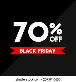 70% off black friday white and red in a black background sale ticket