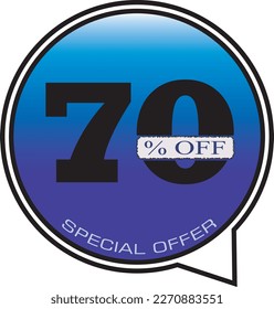 70 OFF BLACK NUMBER BLUE CIRCLE LABEL SEVENTY