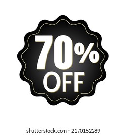 70% off with black sticker design. online discount template, vector illustration, mega sale.
