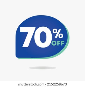 70% off. Blue Sale Tag Vector Illustration. Discount price special offer symbol. Speech bubble.